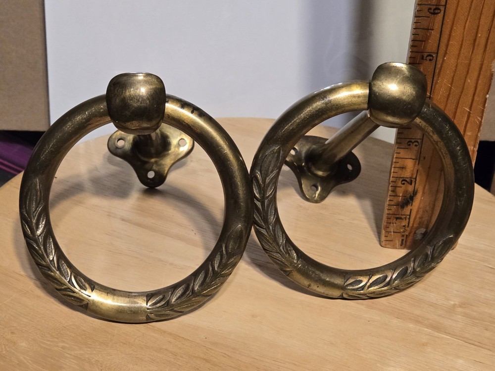 Antique Brass Towel Ring Pair. Heavy Duty Solid