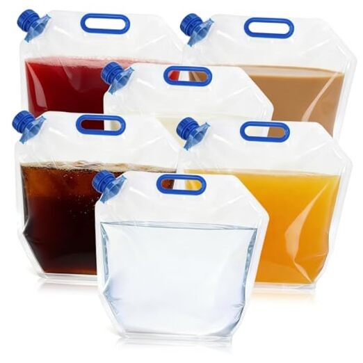 6 Pack Collapsible Water Container Bag, 1.5 Gal Clear Plastic Foldable
