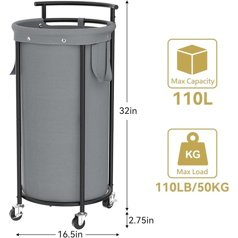 Rolling Laundry Hamper W/ Wheels Removable Liner Bag Sturdy Metal Frame New