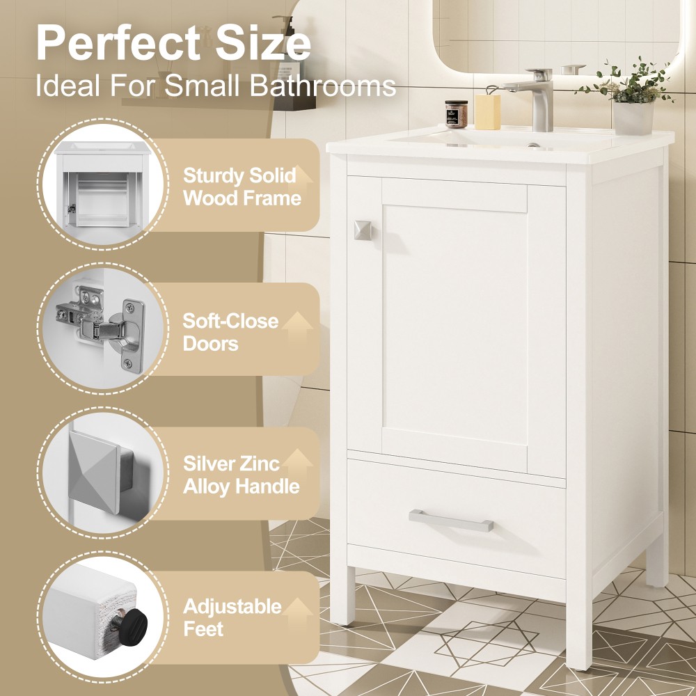 Bathroom Vanity W Ceramic Sink Double Layer Door Organizer