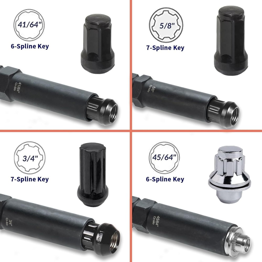 6 Spline & 7 Spline Lug Nut Socket Set, Spline Lug Nut Lock Key, Locking Wheel