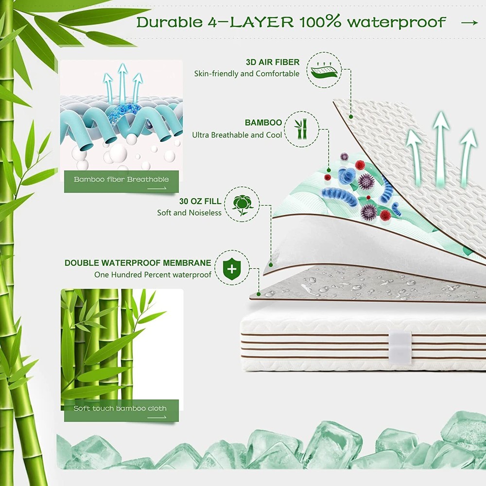 Bamboo Cooling Waterproof Mattress Protector Cover Deep Fitted Pad Ultra Soft