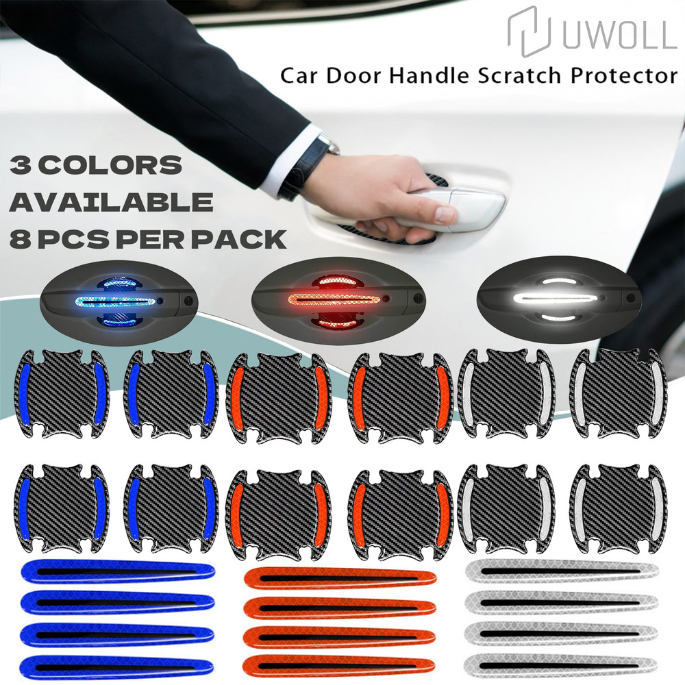 8 PCS Car Door Handle Reflective Sticker Safety Strips Anti Scratch Protector