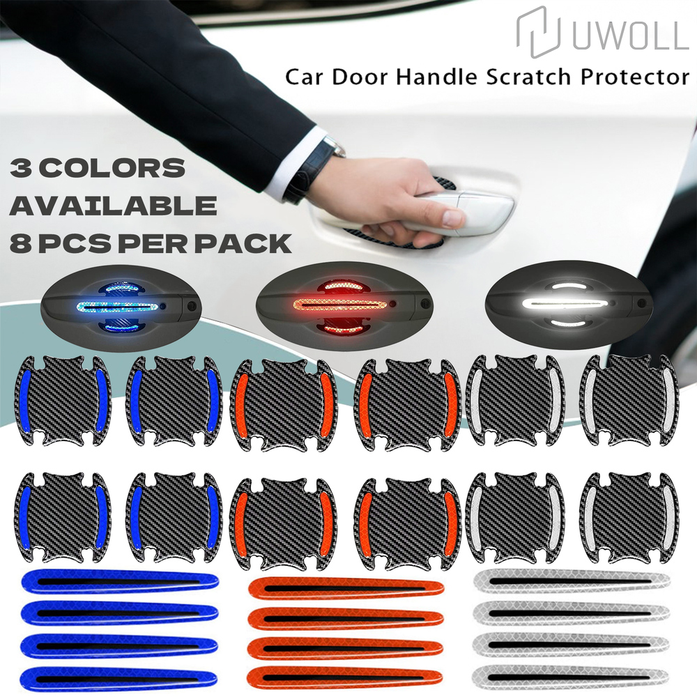8 PCS Car Door Handle Reflective Sticker Safety Strips Anti Scratch Protector