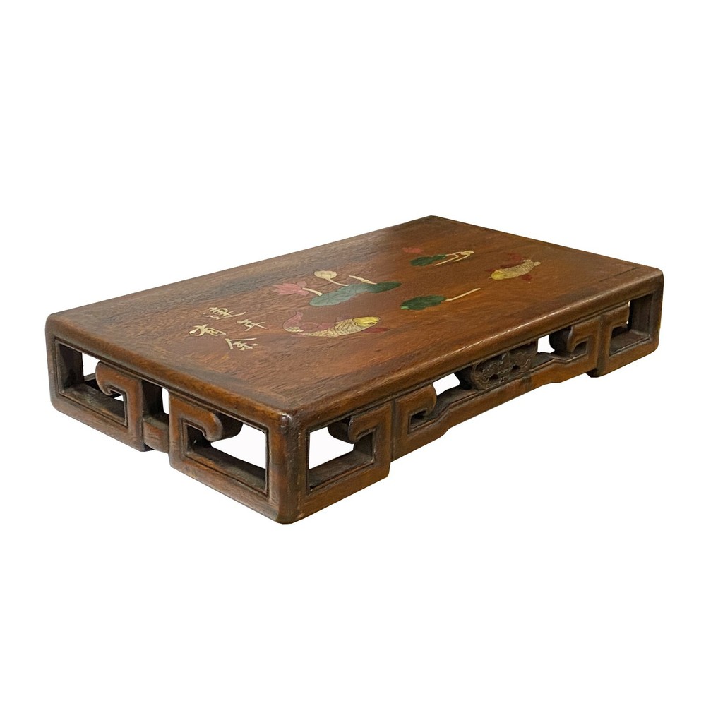 Chinese Brown Wood Scroll Rectangular Table Top Stand Display Easel ws1933