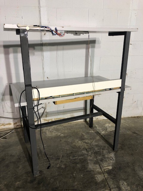 WHITE WORKBENCH WITH RECEPTACLES & 1 DRAWER OAD 53.5" X 46-3/4" X 25-3/4"