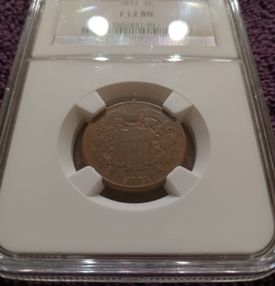 1871 Two Cents, NGC F12 BN