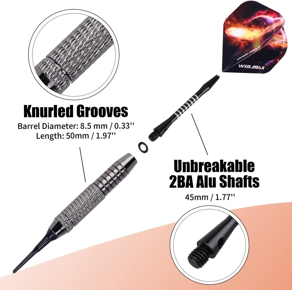 Elegant Soft Tip Darts Set - 12 Darts, Extra Tips & Tools for E-Dartboard Action