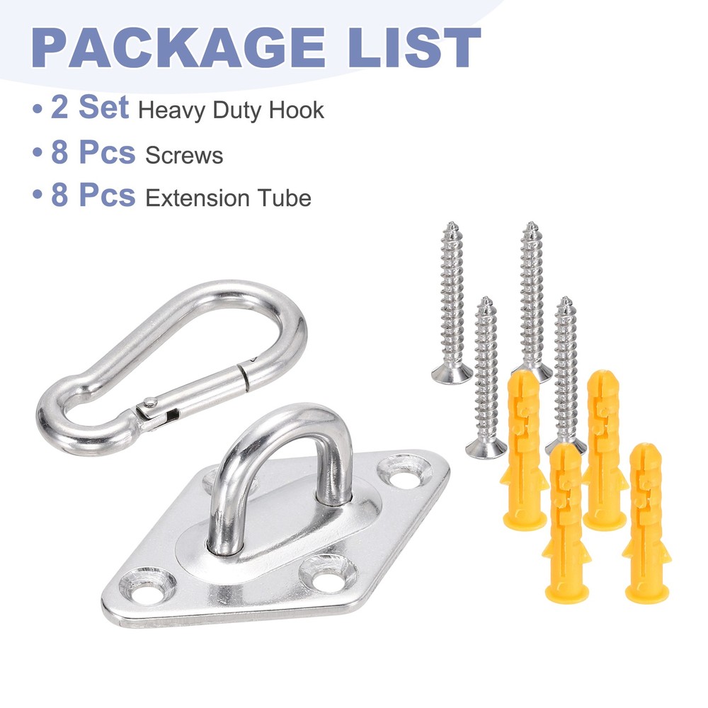 2Set M5 Eyelet Bracket Set Diamond Shaped Hook Plate and Hook, Silver