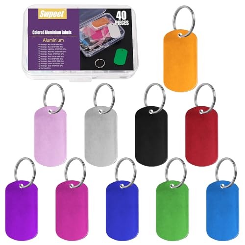 Swpeet 40Pcs 10 Colors 2" x 1.14" Rectangle Aluminum Blank Tags Rectangular