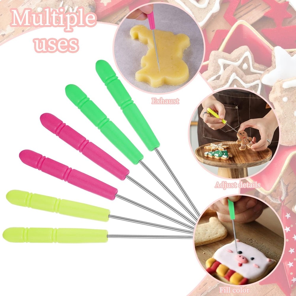 6-piece cookie marking tool set with icing mixing needle