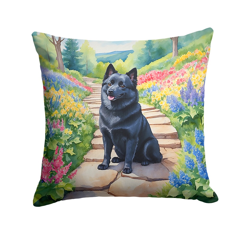 Schipperke Spring Garden Path Throw Pillow