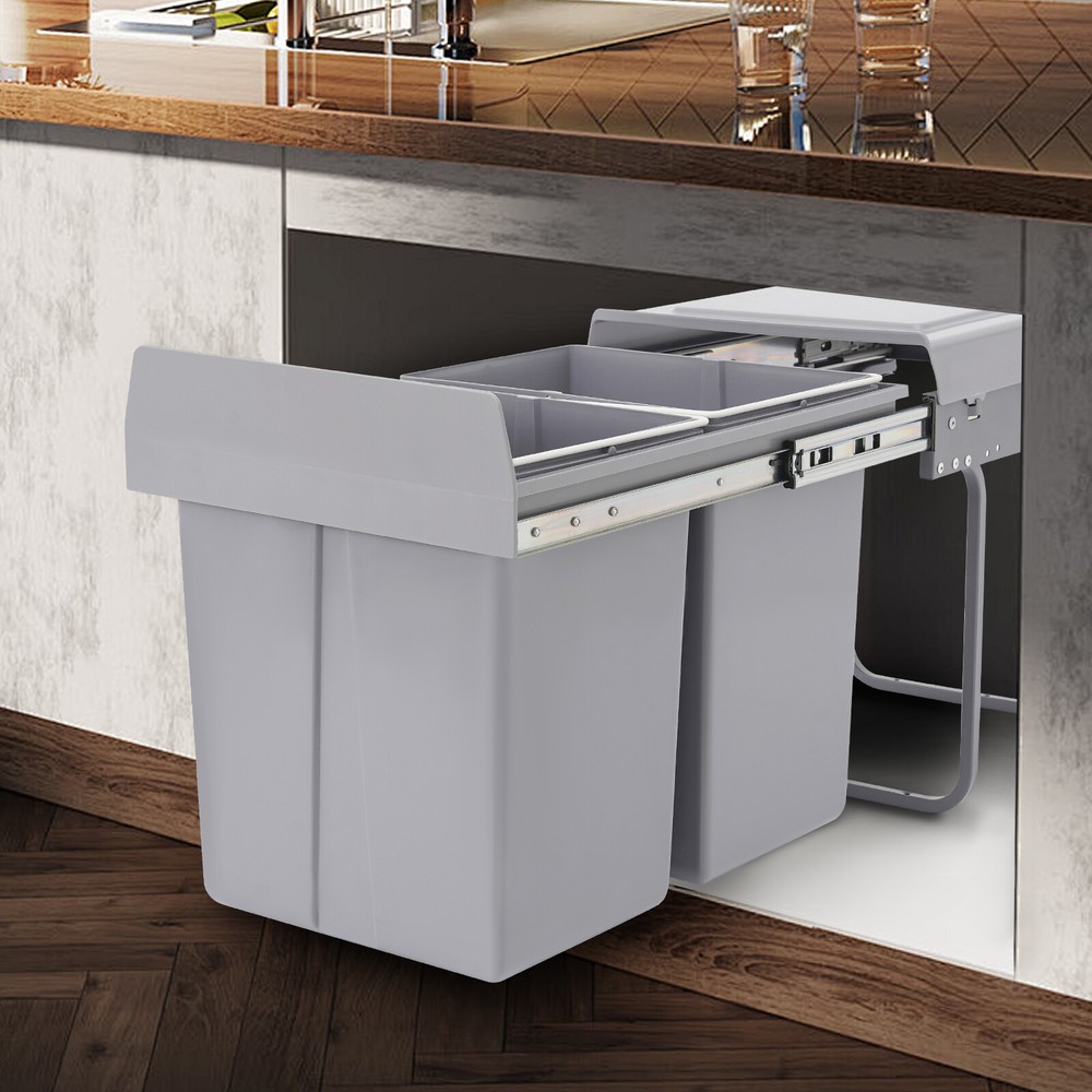 Kitchen Waste Bin 40L Pullout Garbage Trash Can Double Pull-Out Trash Can