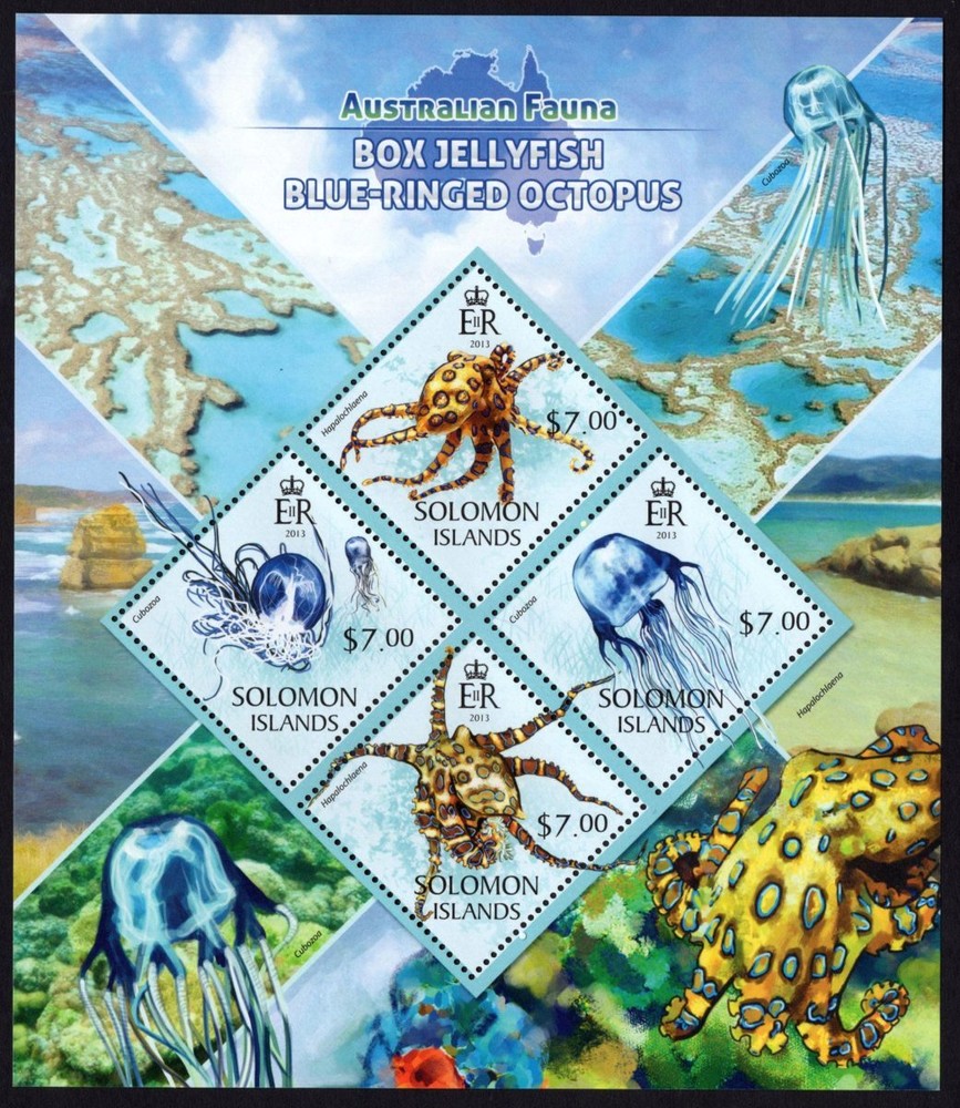 SOLOMON ISLANDS - 2013 'BOX JELLYFISH AND BLUE-RINGED OCTOPUS' MS MNH [E0772]