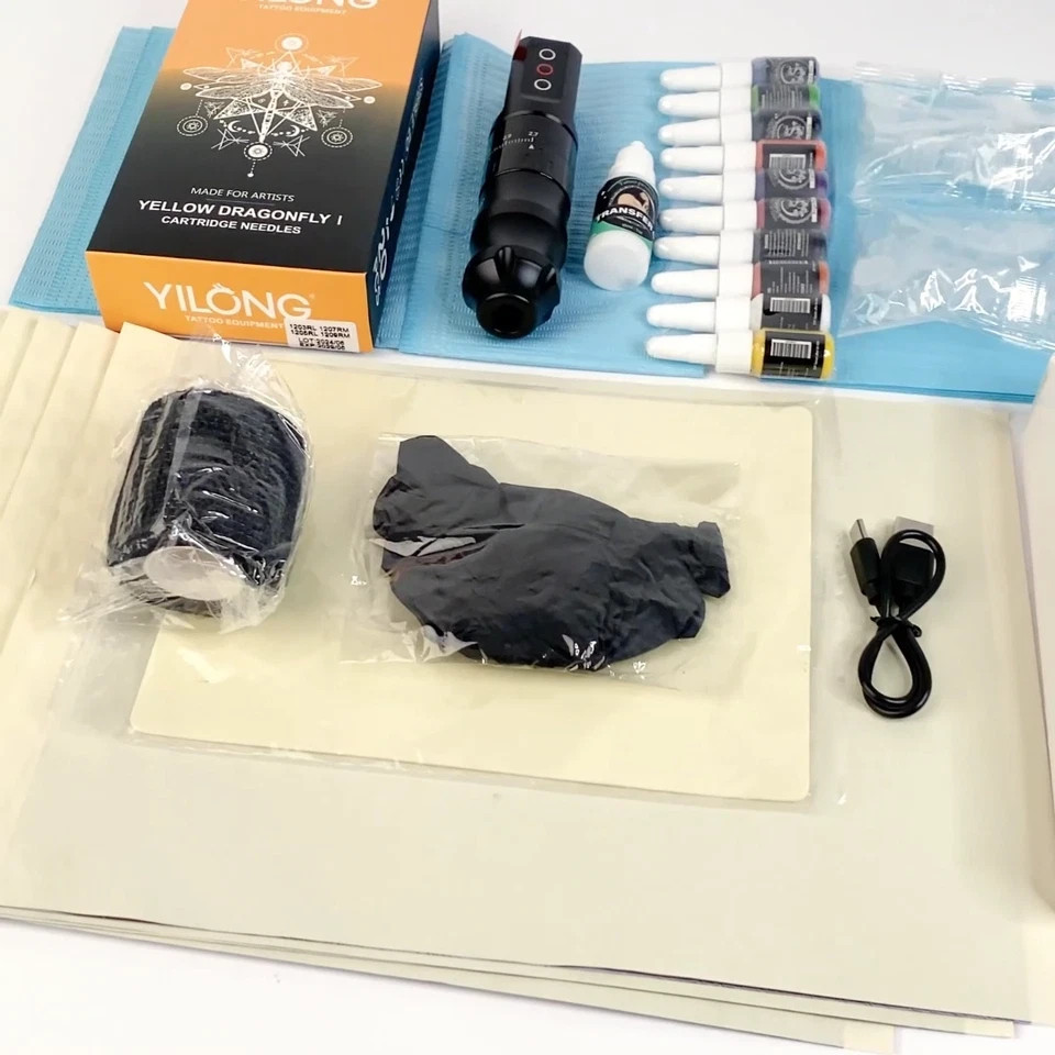 Wireless Tattoo Kit Complete Rotary Pen Machine 1200mAh Power Adjustable Stroke