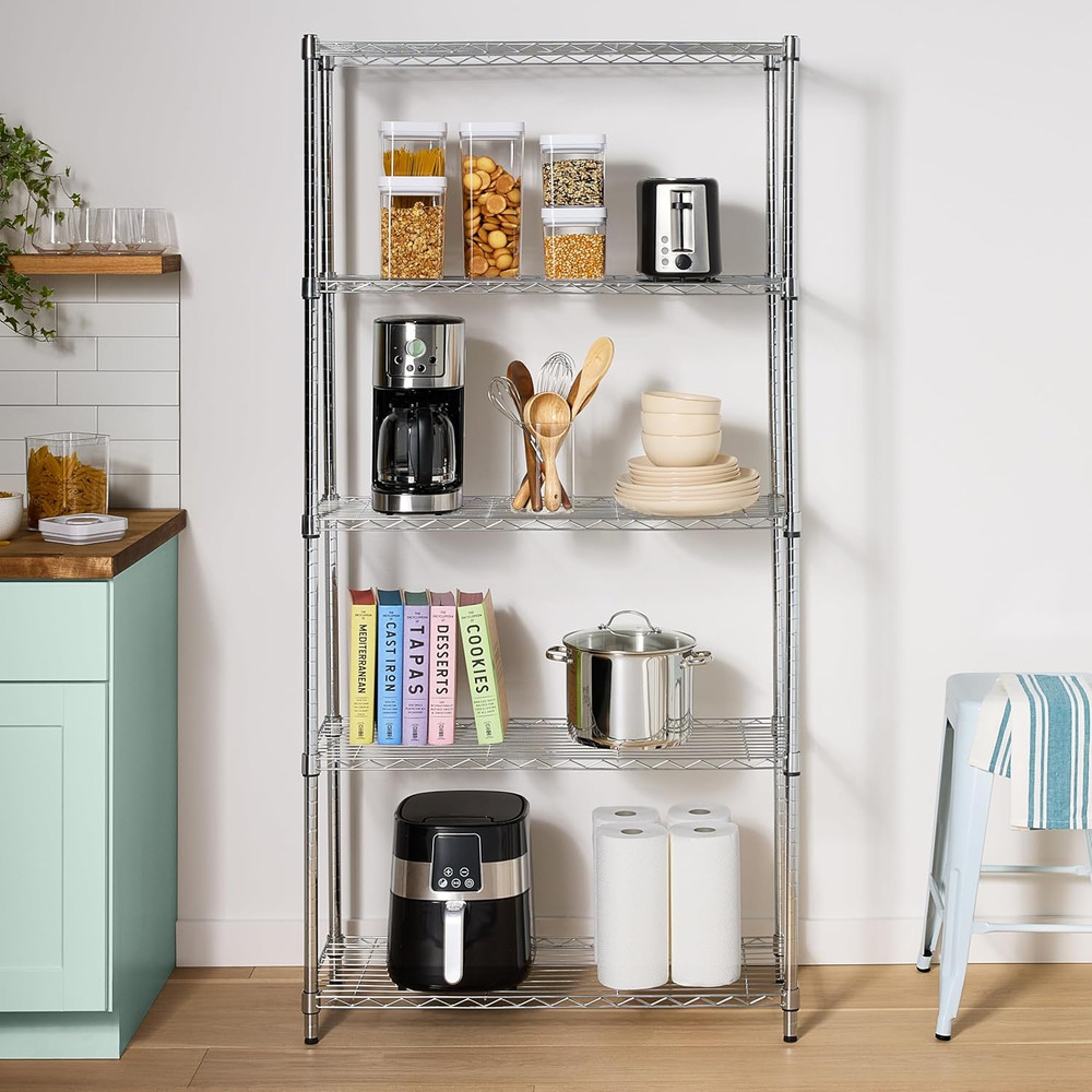 5-Shelf Adjustable Heavy Duty Steel Wire Rack, Space Saving Storage Shelving Org