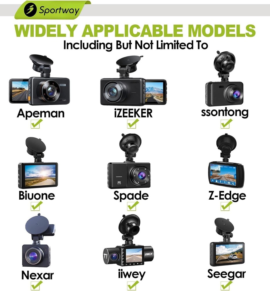 S504 5th Gen Suction Cup Dash Cam Mount - 360° Rotation, Compact Design