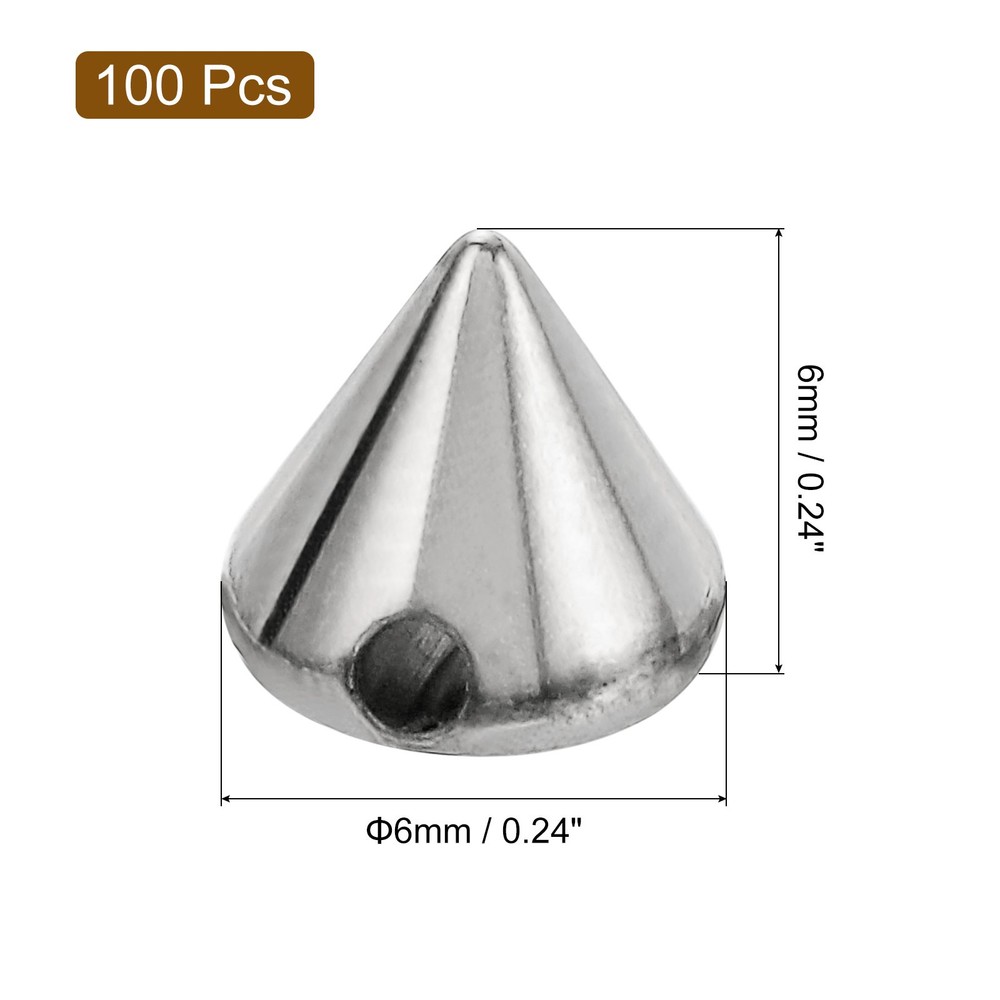 100Pcs Acrylic Spike Cone Studs, 6x6mm Flat Back Sew on Punk Beads (Silver)