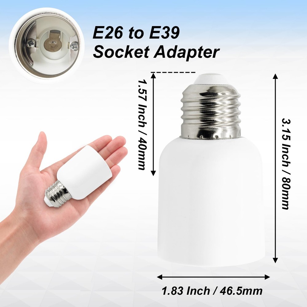 4 Pack E26 to E39 Adapter Converter, Medium to Mogul Screw Bulb Socket, E26 t...