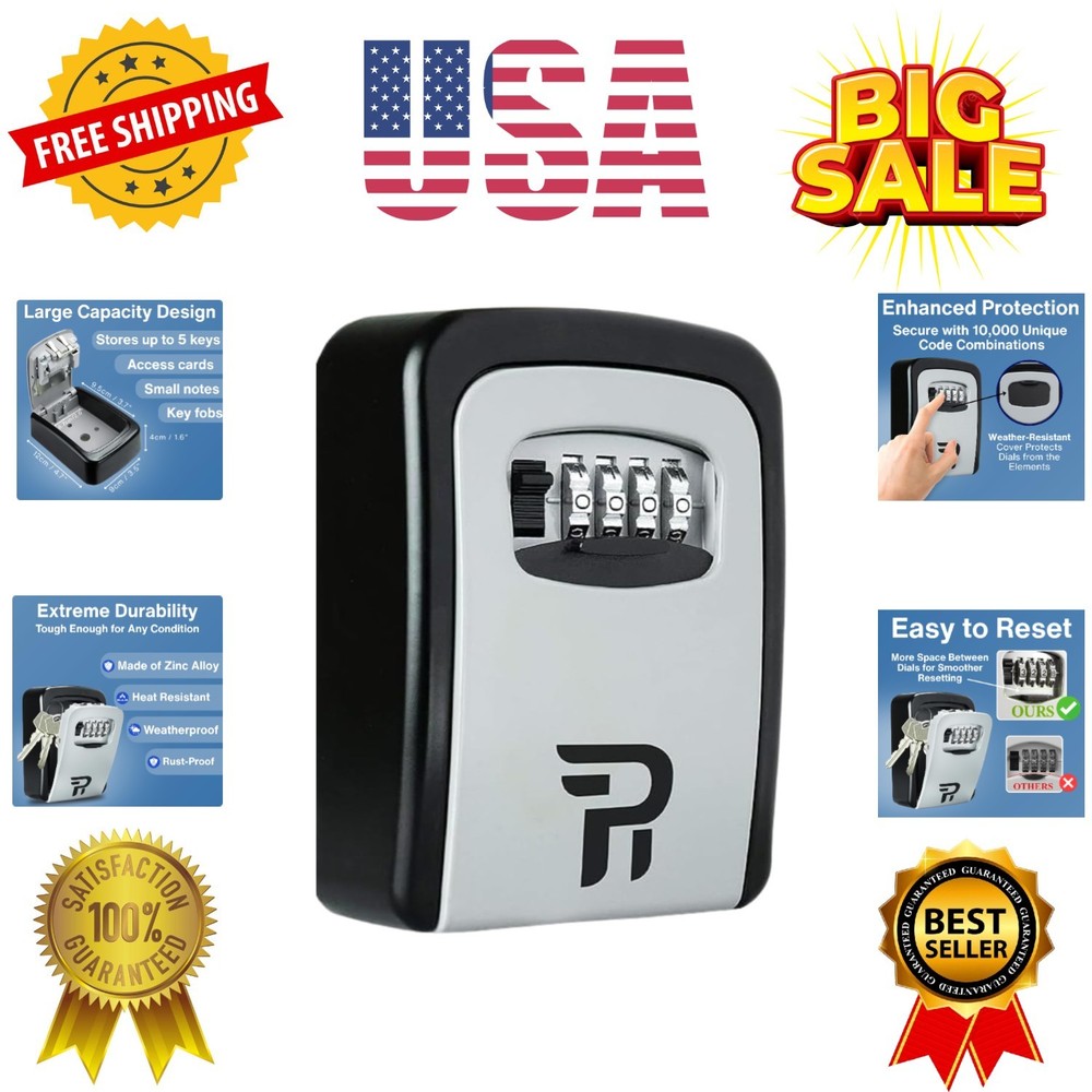 Key Lock Box with Code for Outside - Wall Mount Lockbox for Keys Outdoor - Co...
