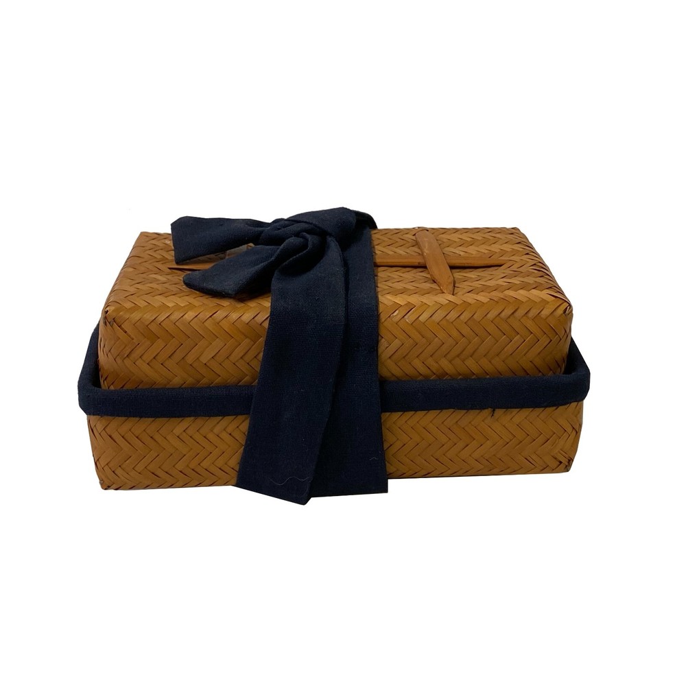 Asian Handmade Rustic Brown Rattan Rectangular Accent Storage Box ws2976