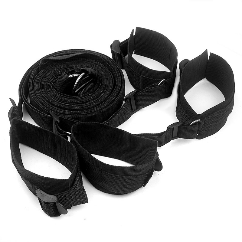 Bed Restraint Harness Set Handcuffs Ankle Cuffs Strap Kit 7-ring Adjustable BDSM