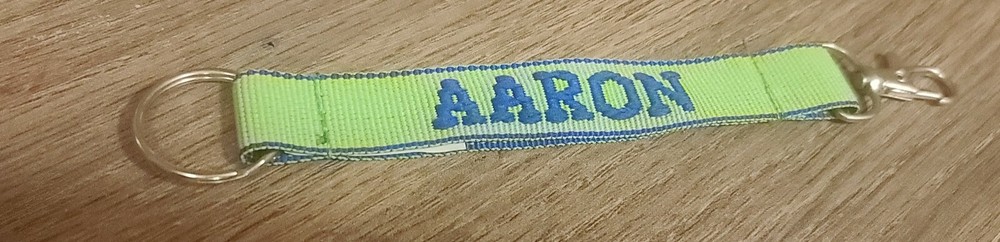 New Aaron Personalized Keychain Green and Blue