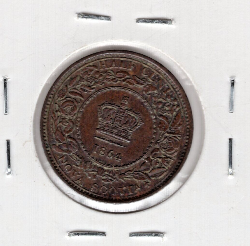 1864 Nova Scotia 1/2 Cent Coin - AU