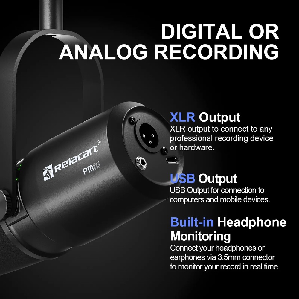 Relacart PM2 Professional USB Cardioid Dynamic Podcasting Microphone Recording