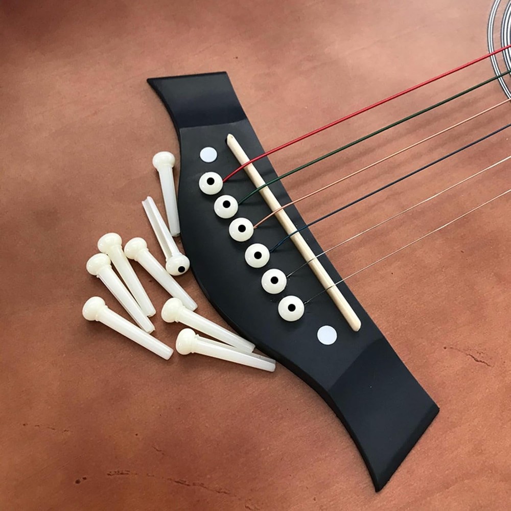 Guitar Bridge Pegs Replacement Set: 6 Black & 6 Ivory with Pin Puller Included