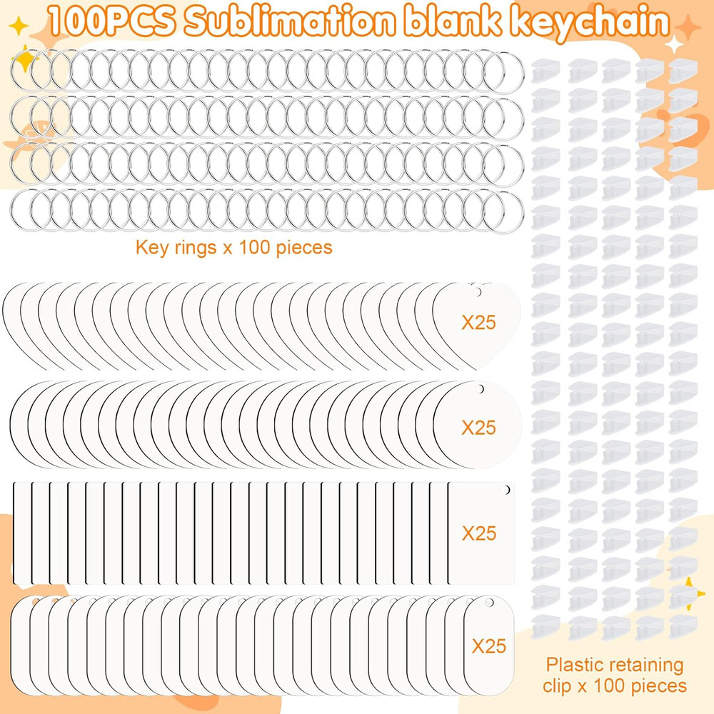 300 Pcs Sublimation Keychain Blanks Bulk Double Side Heat Transfer Sublimation M