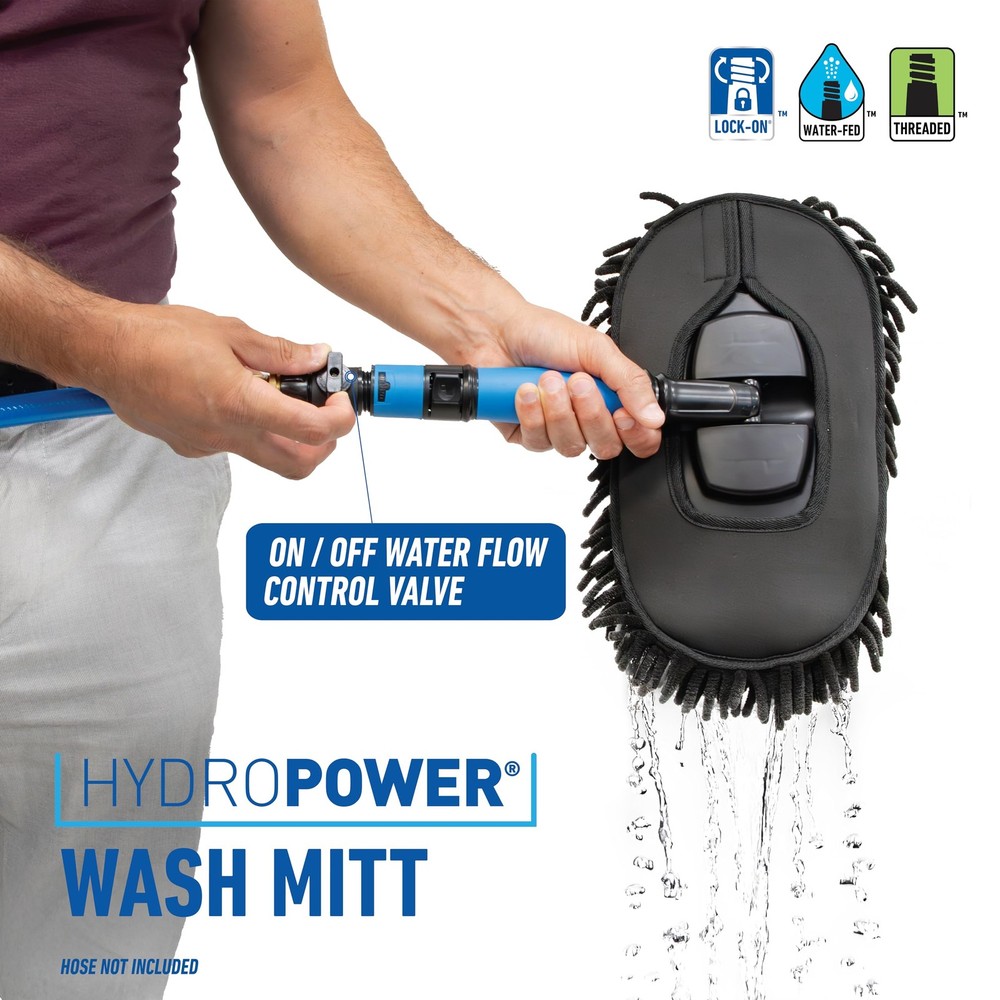 Unger 12.5” Hydropower Wash Mitt with Adjustable On/Off Water Control Valve...