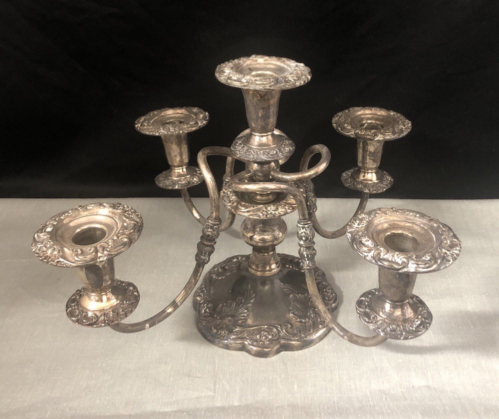 Antique Sheffield Silver Co. Rococo Candelabra Silver Plate EPC  5 Arm candles
