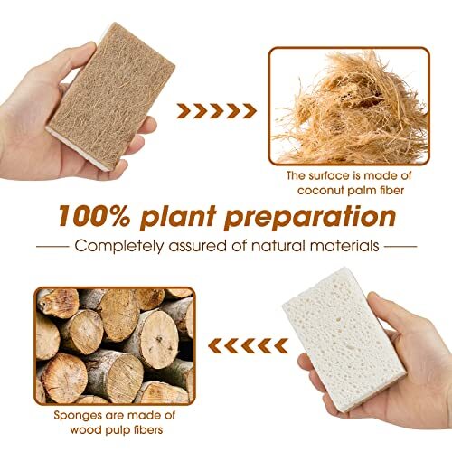 Compostable Cellulose and Coconut Walnut Scrubber Sponge for Kitchen, 9 Pack