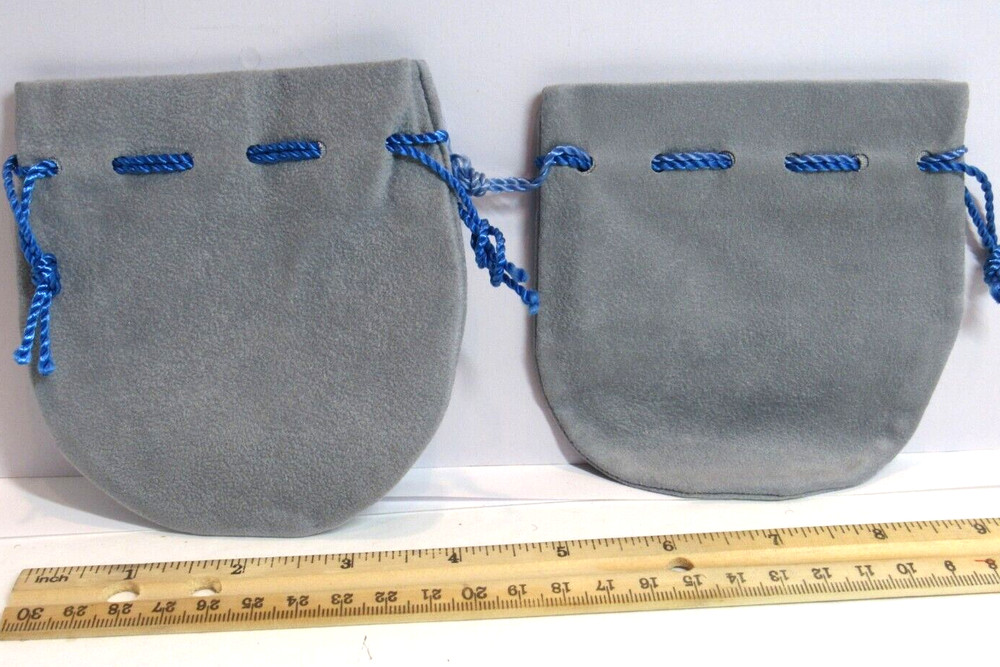 ITALIAN SUEDE LEATHER DRAW STRING POUCH GREY  4 1/4" X 4"