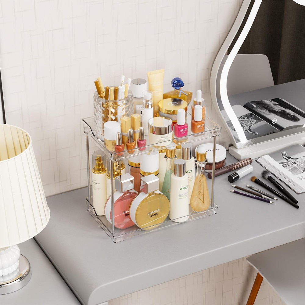 Yieach 2 Tier Bathroom Counter Organizer,Tiered Rectangular, Clear