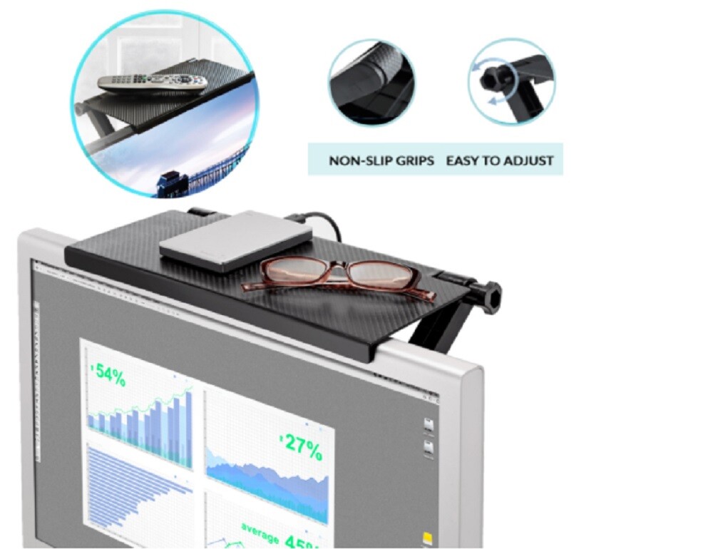 TV Computer Screen Caddy Screen Top Shelf Desktop Adjustable Storage Rack Holder