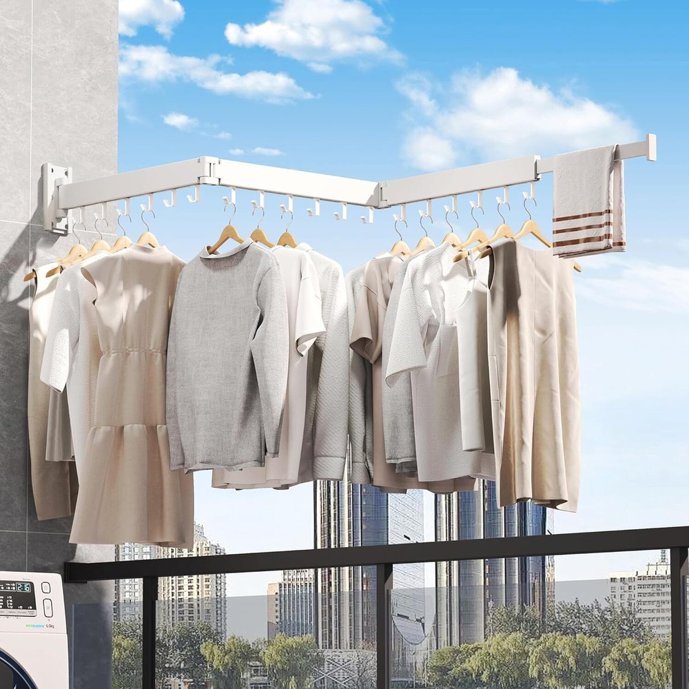 Wall Mounted Drying Rack, Foldable Drying Rack, Retractable, Foldable, White