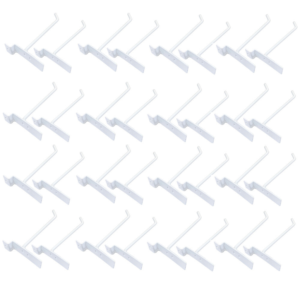 6" Slatwall Hook Panel Display Hooks, 1/4" Thickness Metal, White - PACK 12