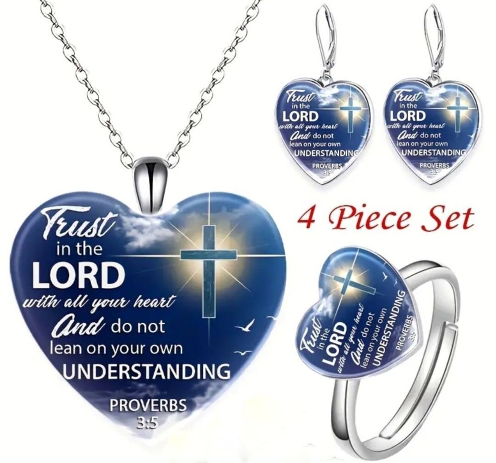 Elegant 4pc Jewelry Set with Proverbs 3:5 Scripture