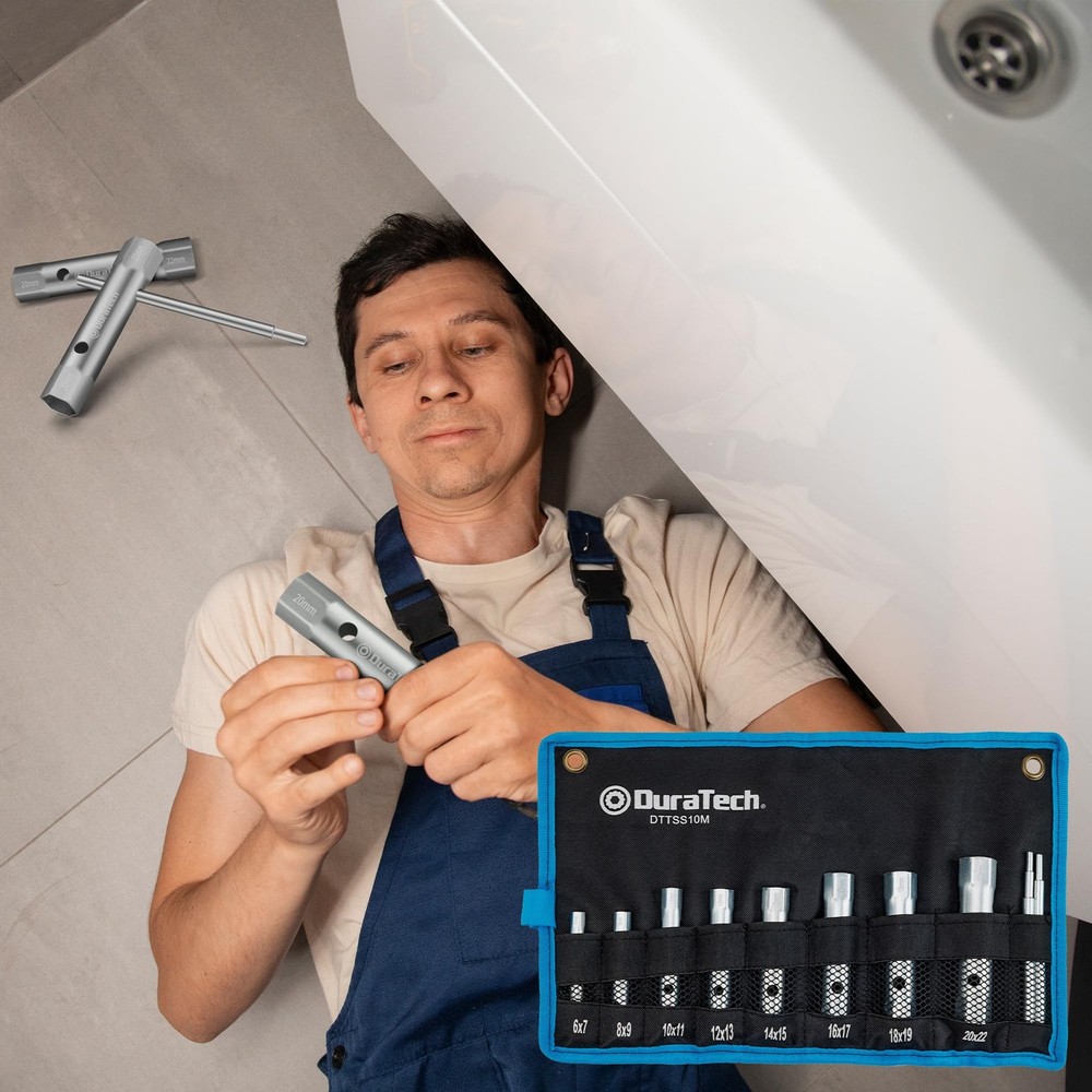 DURATECH 10-Piece Shower Valve Socket Wrench Set with Bar 10PC, Silver