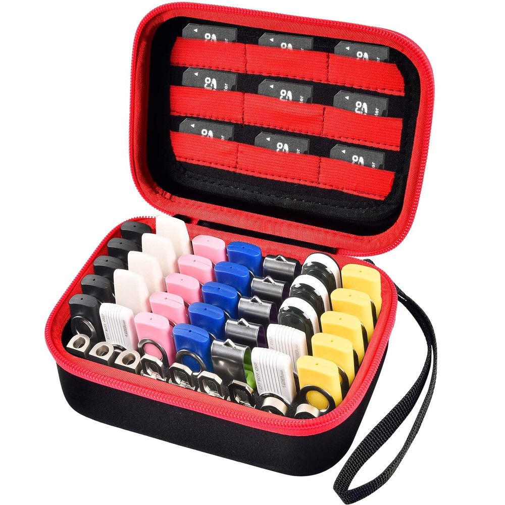 USB Flash Drive Case, Thumb Drive, Memory Card SD SDXC SDHC Large, Red