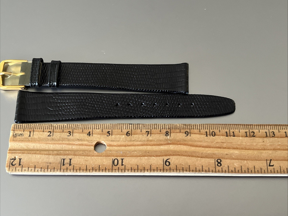 18 x 14 mm Watch Strap Lizard Leather Black Gloss Extra Thin LONG 8.2" Germany