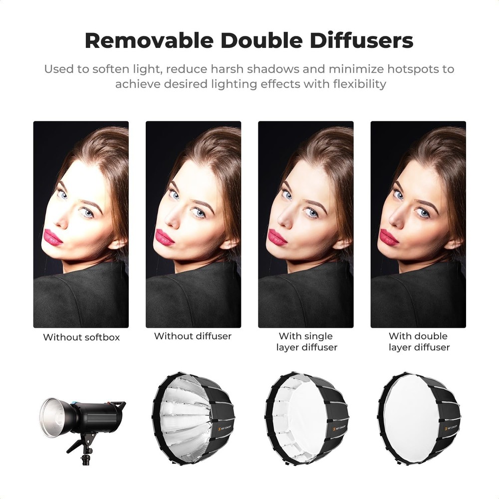 K&F Concept 90cm Parabolic Softbox for Bowens Mount, Grid & Diffuser Included