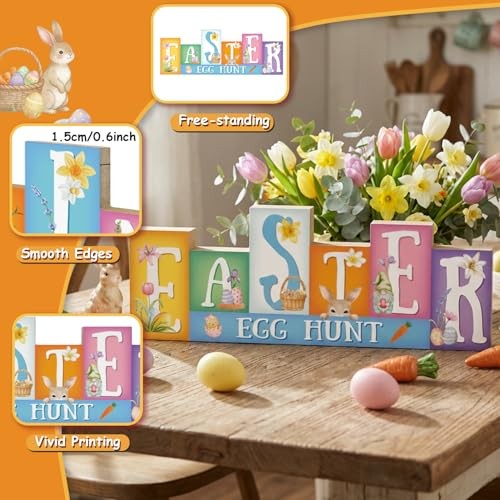Easter Decorations, Wooden Easter Table Decorations, Reversible Easter & Orange