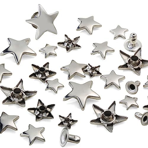 200 Sets Leather Rivets Kit Mixed Sizes Rivets for Leather Star Star - Silver