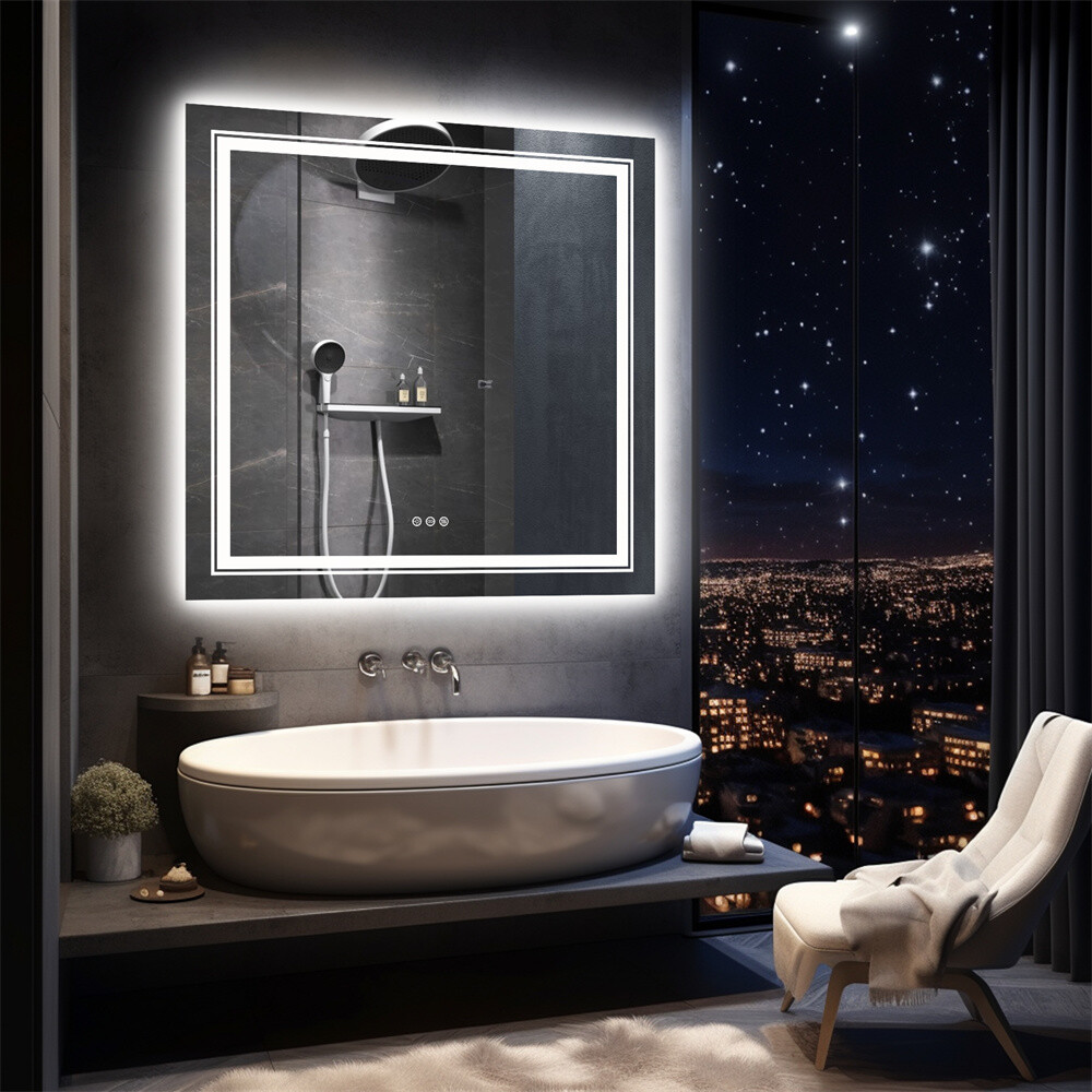 Extra Large 32x32in Antifog Bathroom Wall Mirror Makeup Illuminated Touch Mirror
