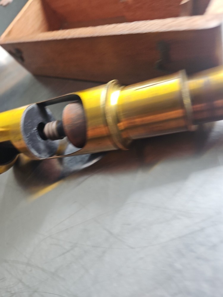 Antique Brass Tube Microscope Compound Microscope Made In Paris 1900s UNTESTED.