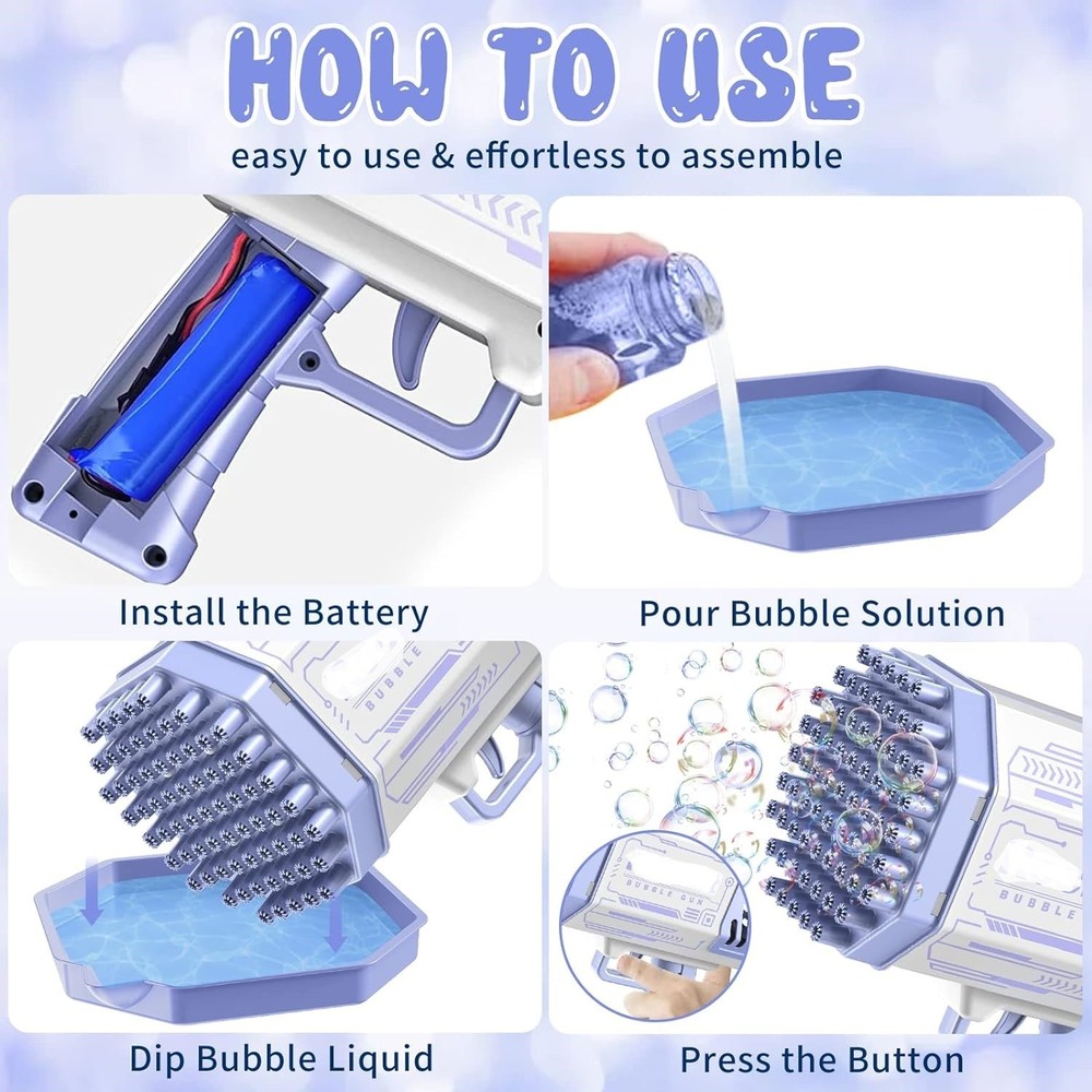 69 Hole Bubble Machine Gun with Colorful Lights Automatic Bubble +30 BAG bubble