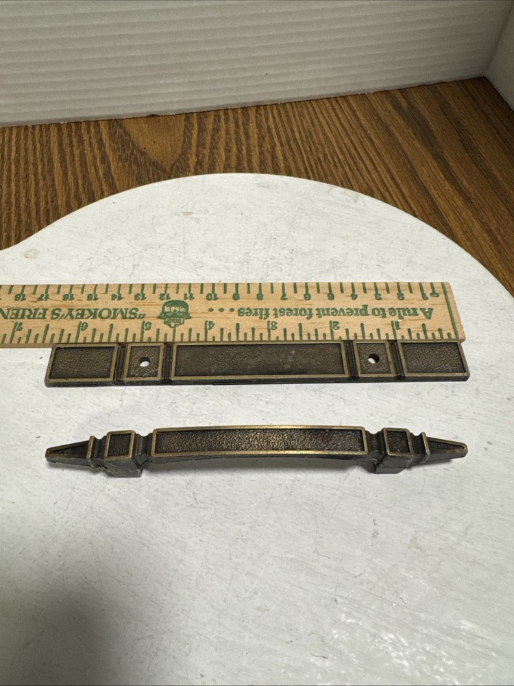 Vintage Brass Pull Handle With Plate 3.5” Center/6.25 “ Long